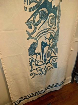 Walter Anderson / Shearwater Curtain Panel silk screen art Teal and Off White 5