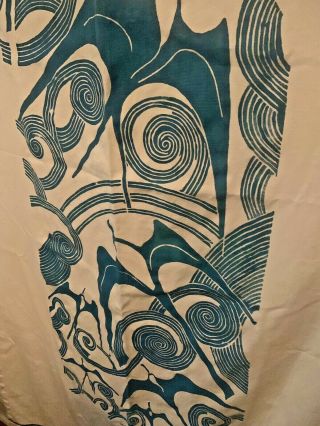 Walter Anderson / Shearwater Curtain Panel silk screen art Teal and Off White 7