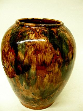 Vintage Brush Mccoy Art Pottery Ovoid Oil Jar Vase Brown Onyx Drip Glaze