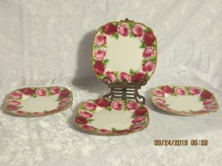 4 Square B&b Dessert Plates By Royal Albert In Old English Rose Pattern