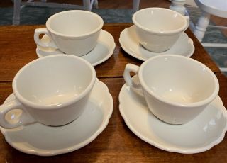 Set Of 4 Vintage White Buffalo China Restaurant/diner Ware,  Wide Cup & Saucer