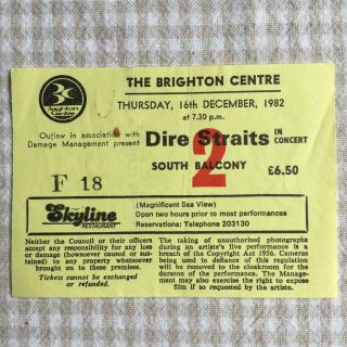 Dire Straits Ticket Brighton Centre 16/12/82 F20