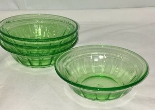 4 Federal Colonial Rope/ Fluted Green 4 1/4 " Berry / Dessert Bowls