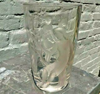 Vintage Verlys Of America Art Glass Vase Of Autumn Goddesses In Bas Relief C1940