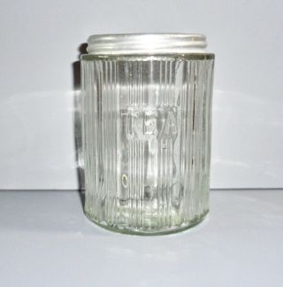 Vintage Hoosier Ribbed Crystal Clear Glass Tea Canister Kitchen Food Storage Jar