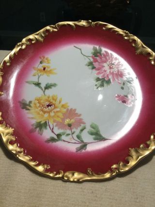 Antique T&v Limoges Hand Painted Roses Cabinet Plate Gold Signed Ruby