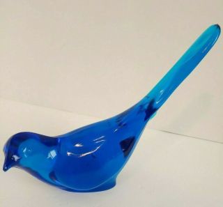 Vintage Fenton Art Glass 5 " Cobalt Blue Bird Of Happiness Paperweight Happiness