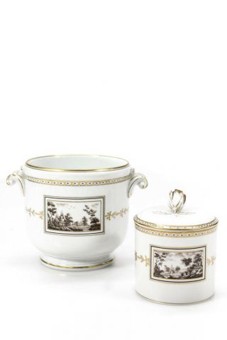 Richard Ginori Ceramic White Gold Vase Sugar Bowl Set Of 2 5 " 3.  4 "