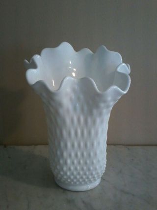 Vintage Fenton Milk Glass Hobnail 10 " Handkerchief Vase