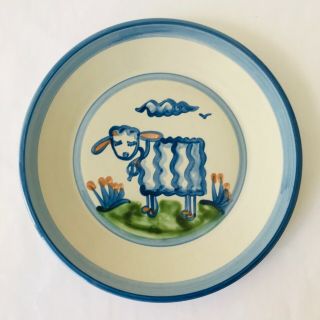Ma Hadley Pottery Country Scene Blue Dinner Plate Sheep Design 11 "