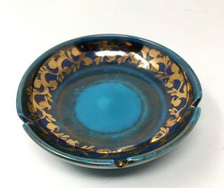 Vintage Mcm Vee Jackson Turquoise/gold Footed Ashtray/trinket Dish California
