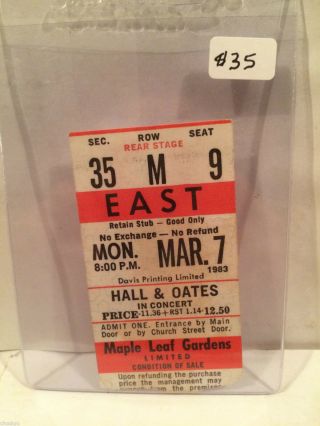 Hall & Oates Concert Ticket Stub 3 - 7 - 1983 Toronto Maple Leaf Gardens - Rare