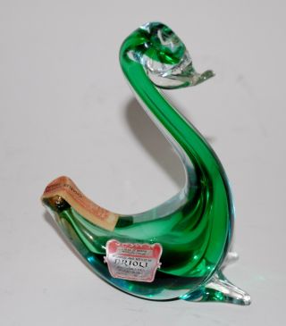 Vintage Archimede Seguso Murano Glass Duck / Swan Drioli Bottle.  Signed.