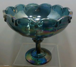 Indiana Blue Garland Carnival Glass Compote Fruit Pedestal Bowl Iridescent