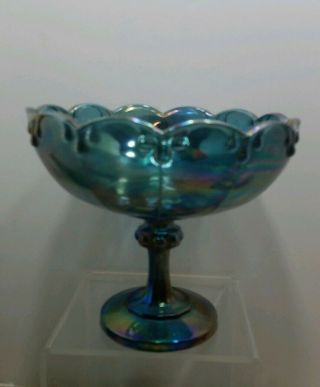 INDIANA BLUE GARLAND CARNIVAL GLASS COMPOTE FRUIT PEDESTAL BOWL IRIDESCENT 2