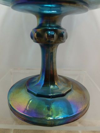 INDIANA BLUE GARLAND CARNIVAL GLASS COMPOTE FRUIT PEDESTAL BOWL IRIDESCENT 3