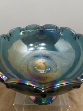 INDIANA BLUE GARLAND CARNIVAL GLASS COMPOTE FRUIT PEDESTAL BOWL IRIDESCENT 4