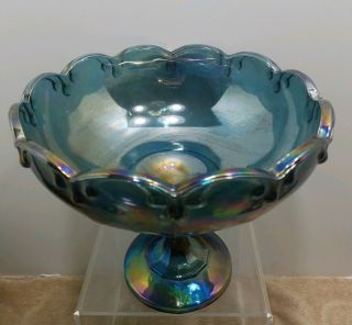 INDIANA BLUE GARLAND CARNIVAL GLASS COMPOTE FRUIT PEDESTAL BOWL IRIDESCENT 5