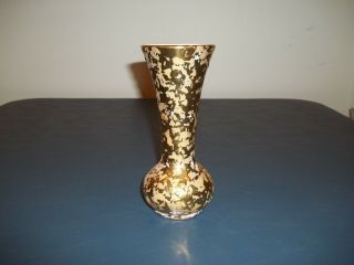 Vintage Mccoy Gold Brocade With Pink Interior Vase With Shafer 23 Karat Gold