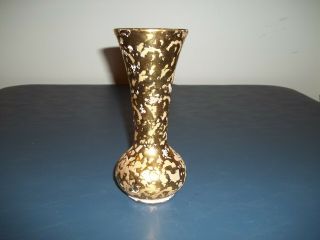 Vintage McCoy Gold Brocade With Pink Interior Vase With Shafer 23 Karat Gold 2