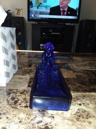 Art Deco Style Cobalt Blue " Nude Lady In Pool " Glass Soap Dish Marked S.  S D.