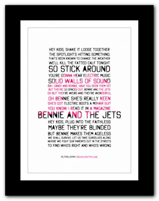 Elton John Bennie And The Jets ❤ Song Lyrics Typography Poster Art Print - A1 A2