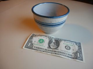 Small Antique Stoneware Bowl.  Antique White With Blue Stripe Stoneware Bowl
