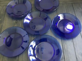 Vintage Cobalt Blue Glass 10” Dinner Plates Set Of 6 No Chips Or Cracks
