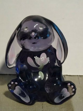 Fenton Hand Painted Art Glass Purple Bunny Rabbit Artist Signed And Tag