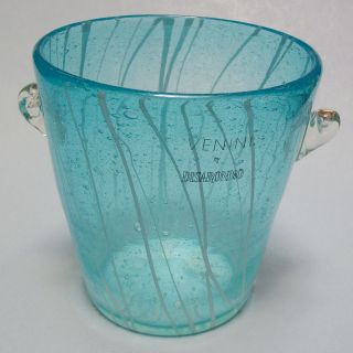 Ice Bucket Venini Blue Murano Art Glass Ice Bucket Disaronno Liqueur Promo