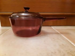 Corning Pyrex Vision Ware 1.  5 L Cranberry Glass Pot Sauce Pan With Lid