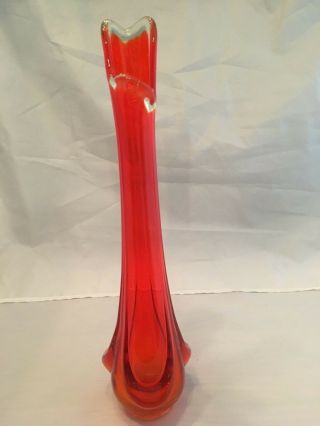Orange Stretch Bud Vase 13 " Art Glass Mid Century Hand Blown - Vintage