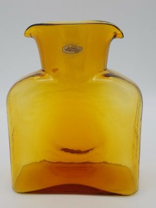 Blenko Handcraft Amber Glass Double Spout Water Pitcher/carafe Vase Usa Mcm