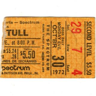Jethro Tull & Captain Beefheart Concert Ticket Stub 10/30/72 Philly Spectrum