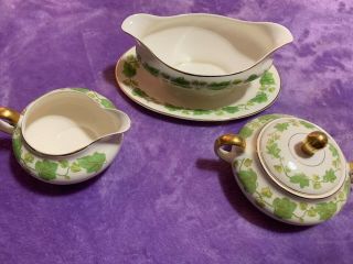 Pope Gosser American Ivy Gravy Boat - Vegetable Covered Dish - And Creamer Dish