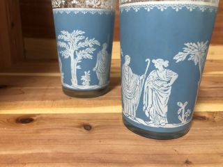 Jeannette Glass Hellenic Blue Greek Jasperware Set Of 5 Glasses Pre - Owned