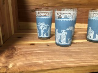 Jeannette Glass Hellenic Blue Greek Jasperware set of 5 glasses pre - owned 3