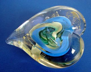 Art Glass Heart Shaped Paperweight - Signed