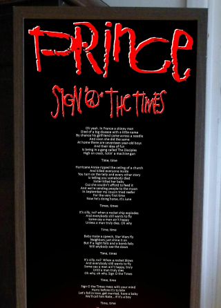 PRINCE SIGN O THE TIMES PROMOTIONAL POSTER LYRIC SHEET,  POP,  KISS,  1999,  PURPLE 2