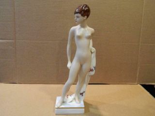 Royal Dux Bohemia Naked Woman Figurine Pixie Haircut Signed Jiri Cernoch Vintage 2