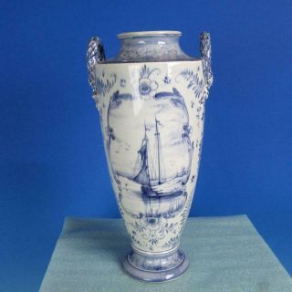 Royal Bonn China - Blue Delft Ship Vase - 12 Inches