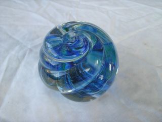 Jim Davis 1996 Art Glass Spiral Paperweight An Blue And White Swirl Color