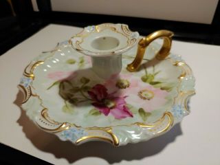 Antique Hand Painted Floral Limoges Porcelain Candle Holder - France 120