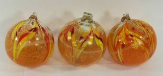 Kitras Glass Ball Ornament Group Of 3 In Oranges Reds & Yellows 5 "