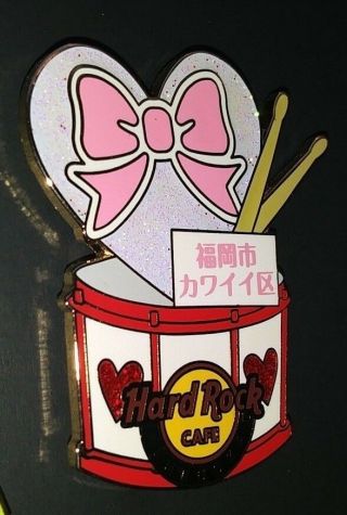 Hard Rock Cafe Hrc Fukuoka Pink Love Heart Drums Music Collectible Pin Rare /le