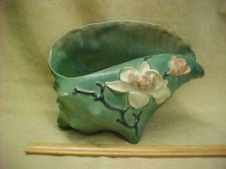 Vintage Roseville Pottery Blue Green Magnolia 454 - 8 " Conch Shell Vase Planter