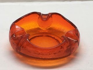 Large Mid Century Modern Orange Tangerine Crackle Glass Viking Ashtray