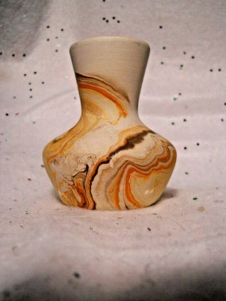 Brown Orange Swirl Nemadji Native Indian Usa Pottery Small 3.  5 " Vase Candleholde