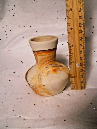Brown Orange Swirl Nemadji Native Indian USA Pottery Small 3.  5 