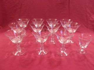 Set Of 11 Vtg.  Fostoria Crystal Champagne Glasses Cut Rose 827 & 1 Juice Glass